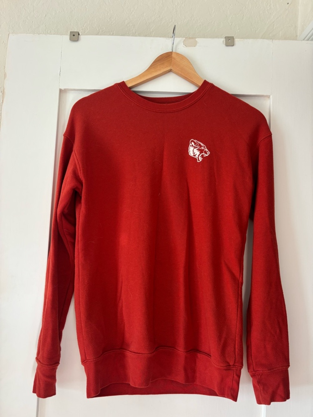 Women’s Red Crewneck Sweater - Small Embroidered Tiger Emblem